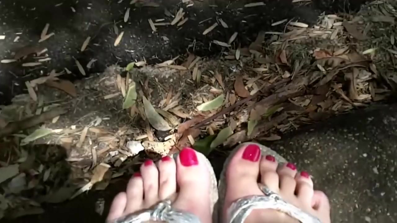 Worn out silver flip flops